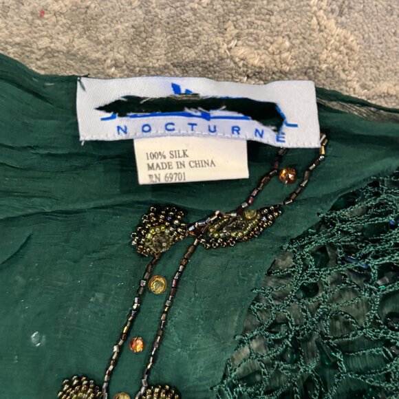 Sue Wong 100% Silk Scarf Dress Green Gold Sheer Shawl Hand Beaded Jewel Large #2 - Picture 3 of 14